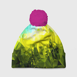 Шапка с помпоном Green abstract colors, цвет: 3D-малиновый