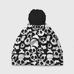 Шапка с помпоном Чёрно-белые панды, цвет: 3D-черный