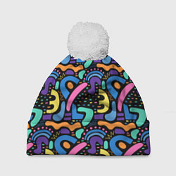 Шапка с помпоном Multicolored texture pattern, цвет: 3D-белый