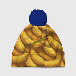 Шапка с помпоном Сочная текстура из бананов, цвет: 3D-тёмно-синий