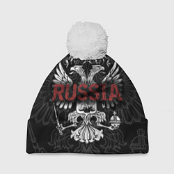 Шапка c помпоном Герб России с надписью Russia