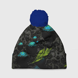 Шапка с помпоном Зеленые абстрактные листья, цвет: 3D-тёмно-синий