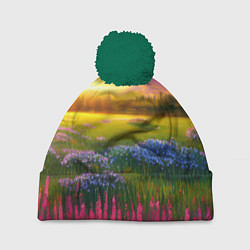 Шапка с помпоном Летний закат, цвет: 3D-зеленый