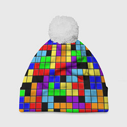 Шапка c помпоном Тетрис цветные блоки