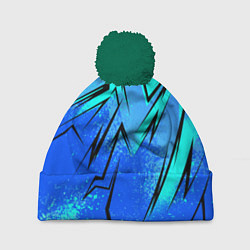 Шапка с помпоном Sport uniform - синие брызки, цвет: 3D-зеленый
