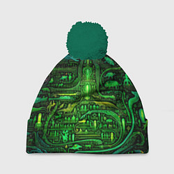 Шапка с помпоном Психоделика в зеленом - нейронная сеть, цвет: 3D-зеленый