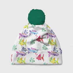 Шапка с помпоном Яркие рыбки, цвет: 3D-зеленый