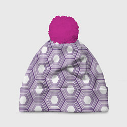 Шапка с помпоном Шестиугольники фиолетовые, цвет: 3D-малиновый
