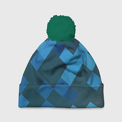 Шапка с помпоном Синий прямоугольный паттерн, цвет: 3D-зеленый