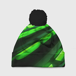 Шапка с помпоном Green neon abstract, цвет: 3D-черный