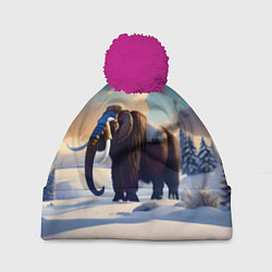 Шапка с помпоном Шерстистый мамонт, цвет: 3D-малиновый