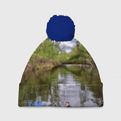 Шапка с помпоном Красная байдарка, цвет: 3D-тёмно-синий