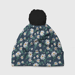 Шапка c помпоном Паттерн с ромашками