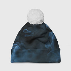 Шапка с помпоном Синий туман текстура от нейросети, цвет: 3D-белый