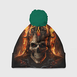 Шапка с помпоном Лучший огненный череп, цвет: 3D-зеленый