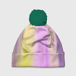 Шапка c помпоном Акварельный градиент желто- розовый