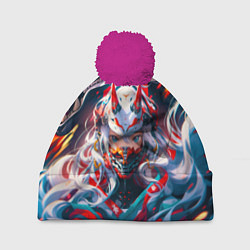 Шапка c помпоном Девушка киберсамурай и дракон от нейросети