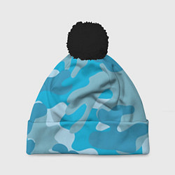 Шапка с помпоном Камуфляж военный синий, цвет: 3D-черный