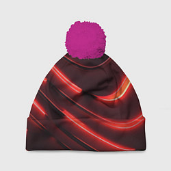 Шапка с помпоном Красный неон абстракция, цвет: 3D-малиновый