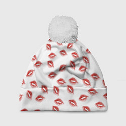 Шапка с помпоном Поцелуи - паттерн, цвет: 3D-белый