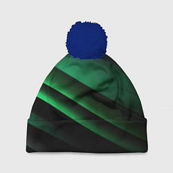 Шапка с помпоном Черно зеленые полосы, цвет: 3D-тёмно-синий