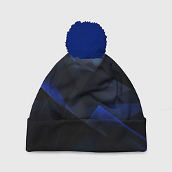Шапка с помпоном Черная и голубая текстура, цвет: 3D-тёмно-синий