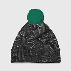 Шапка с помпоном Объемная черная текстура из кожи, цвет: 3D-зеленый