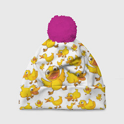 Шапка с помпоном Yellow ducklings, цвет: 3D-малиновый