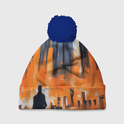 Шапка с помпоном Мегаполис с силуэтом человека, цвет: 3D-тёмно-синий