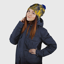 Шапка с помпоном Абстрактный желтый енот в стиле арт, цвет: 3D-тёмно-синий — фото 2