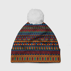 Шапка c помпоном Этнические узоры полосы