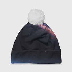 Шапка с помпоном Млечный путь в звездном небе, цвет: 3D-белый