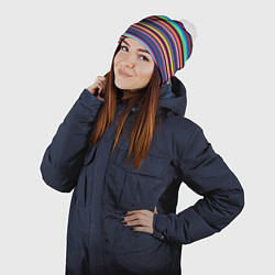 Шапка с помпоном Яркие полоски, цвет: 3D-белый — фото 2