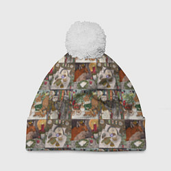 Шапка c помпоном Милые иллюстрации коллаж