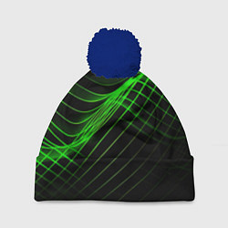 Шапка с помпоном Зеленые яркие линии, цвет: 3D-тёмно-синий