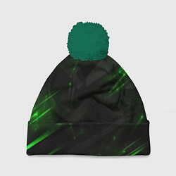 Шапка с помпоном Dark black green abstract, цвет: 3D-зеленый