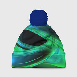 Шапка с помпоном Green lines abstract, цвет: 3D-тёмно-синий