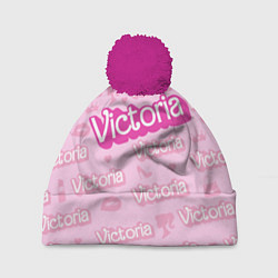 Шапка с помпоном Виктория - паттерн Барби розовый, цвет: 3D-малиновый