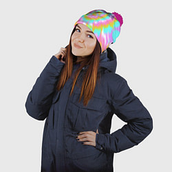 Шапка с помпоном I am Kenough - retro tie-dye, цвет: 3D-малиновый — фото 2