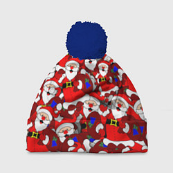 Шапка с помпоном Новогодний паттерн с дедами морозами, цвет: 3D-тёмно-синий