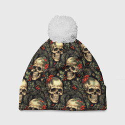 Шапка c помпоном Череп рябина шишки и хвойные ветки
