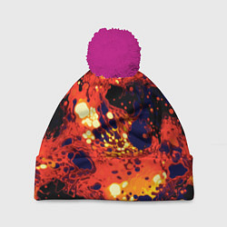 Шапка с помпоном Огненная вулканическая лава, цвет: 3D-малиновый