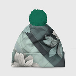 Шапка с помпоном Мятная клетка и цветы, цвет: 3D-зеленый