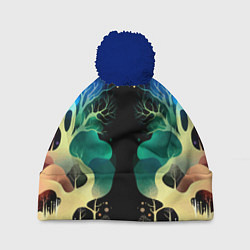 Шапка c помпоном Звёздная ночь в сказочном лесу