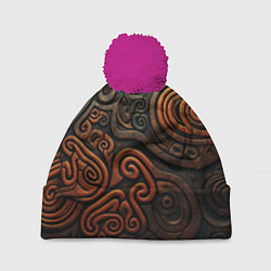 Шапка с помпоном Асимметричный паттерн в викингском стиле, цвет: 3D-малиновый