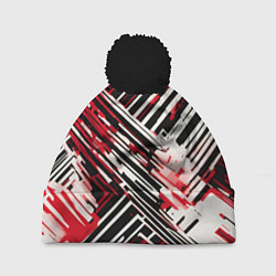 Шапка с помпоном Киберпанк линии белые и красные, цвет: 3D-черный