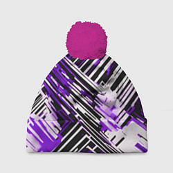 Шапка с помпоном Киберпанк линии белые и фиолетовые, цвет: 3D-малиновый