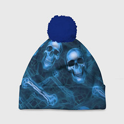 Шапка с помпоном Синие черепа и кости, цвет: 3D-тёмно-синий