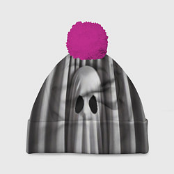 Шапка с помпоном Серые шторы и призрак, цвет: 3D-малиновый