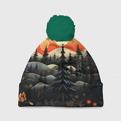Шапка с помпоном Зимний лес в ожидании праздника, цвет: 3D-зеленый